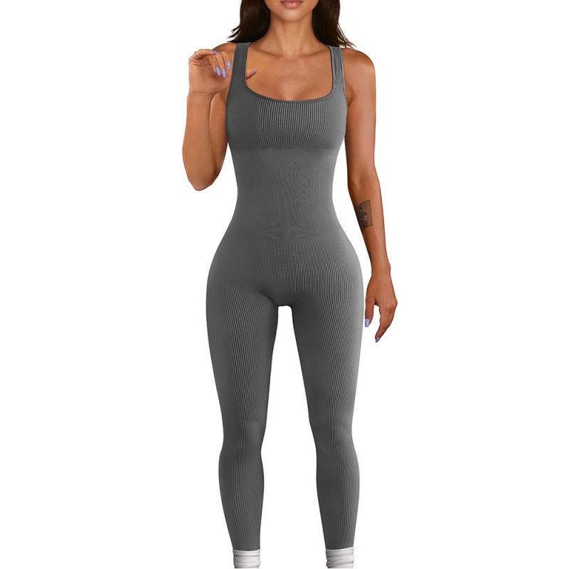 Ribbed Long Sleeve Square Neck Jumpsuit - Available in Multiple Colors