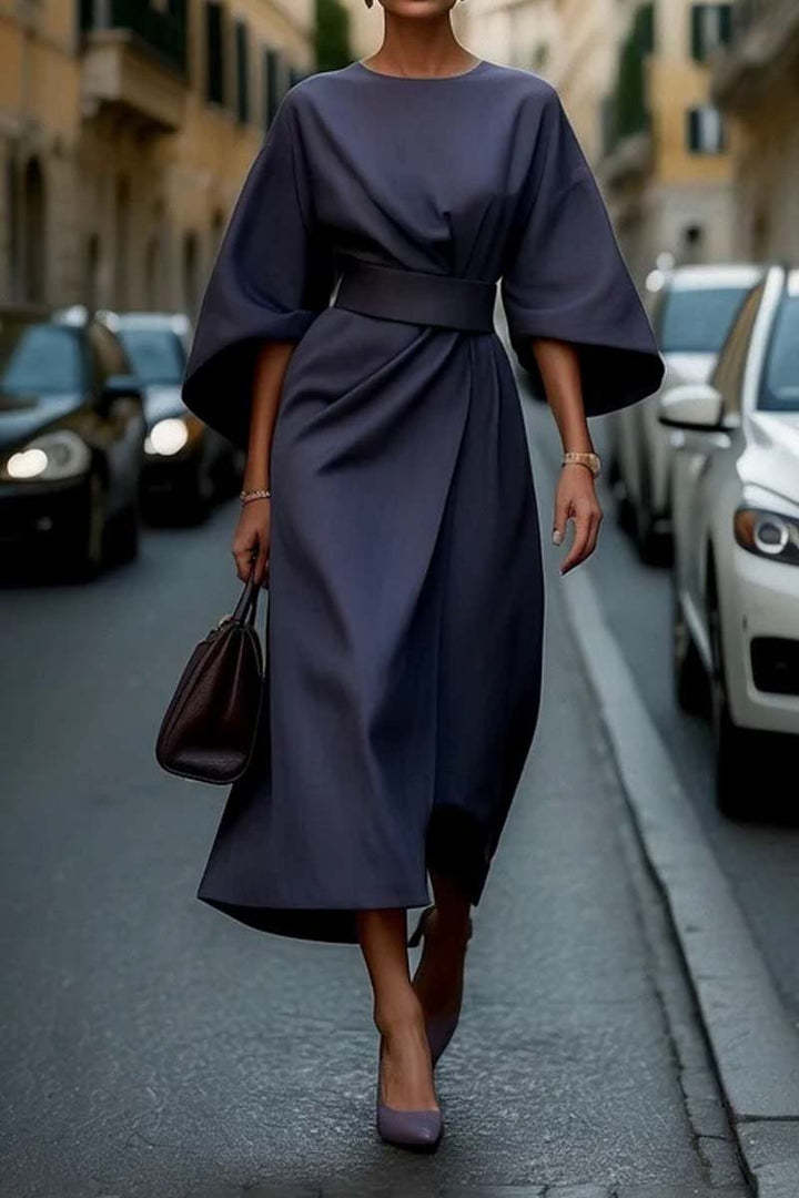 Elegant Kimono Sleeve Belted Midi Dress – Sophisticated Style – Various Colours