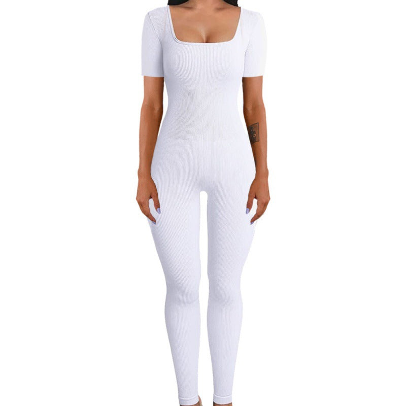 Ribbed Long Sleeve Square Neck Jumpsuit - Available in Multiple Colors