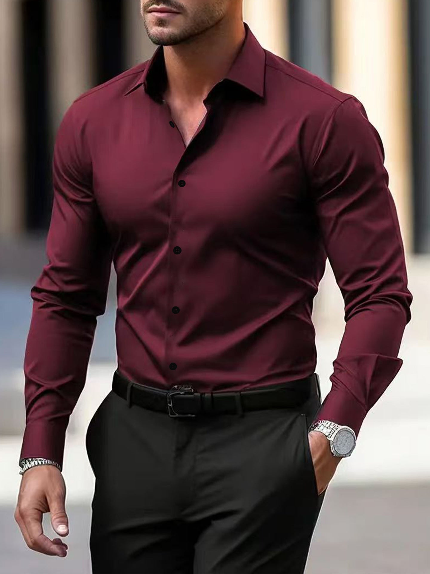 ๐ Menโs Slim Fit Long Sleeve Dress Shirt โ Sleek Style in Various Colours