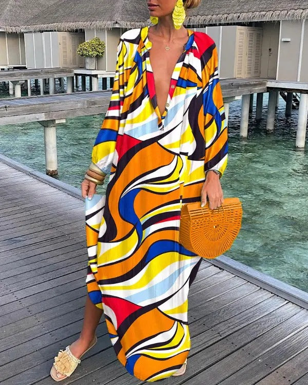 🌈 Island Muse Abstract Maxi Kaftan – Available in Various Colours