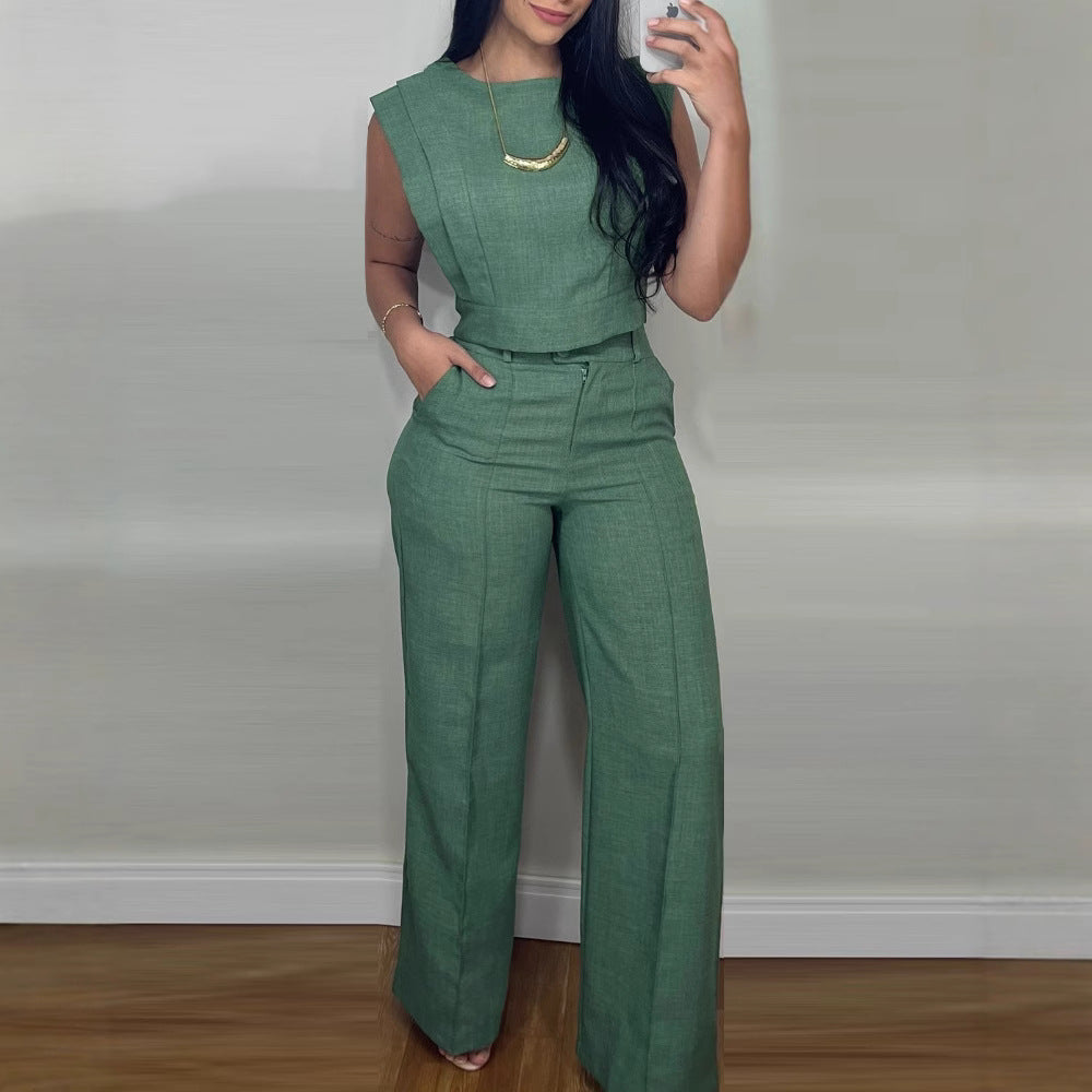 Women’s Sleeveless Wide-Leg Trousers Jumpsuit – Elegant Belted One-Piece in Various Colours