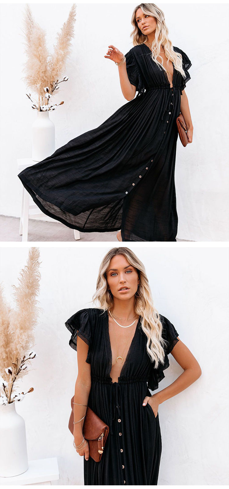 🌿 Boho Drift Button-Down Maxi Dress – Available in Various Colours