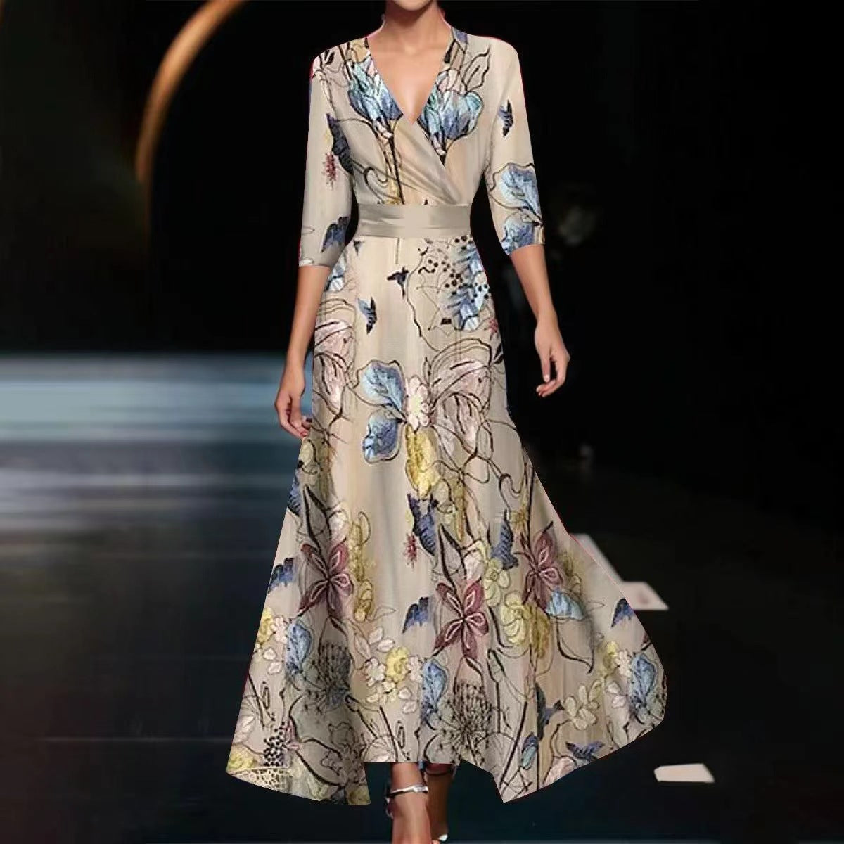 🌺 Eleganza V-Neck Maxi Dress – Statement Prints in Various Designs