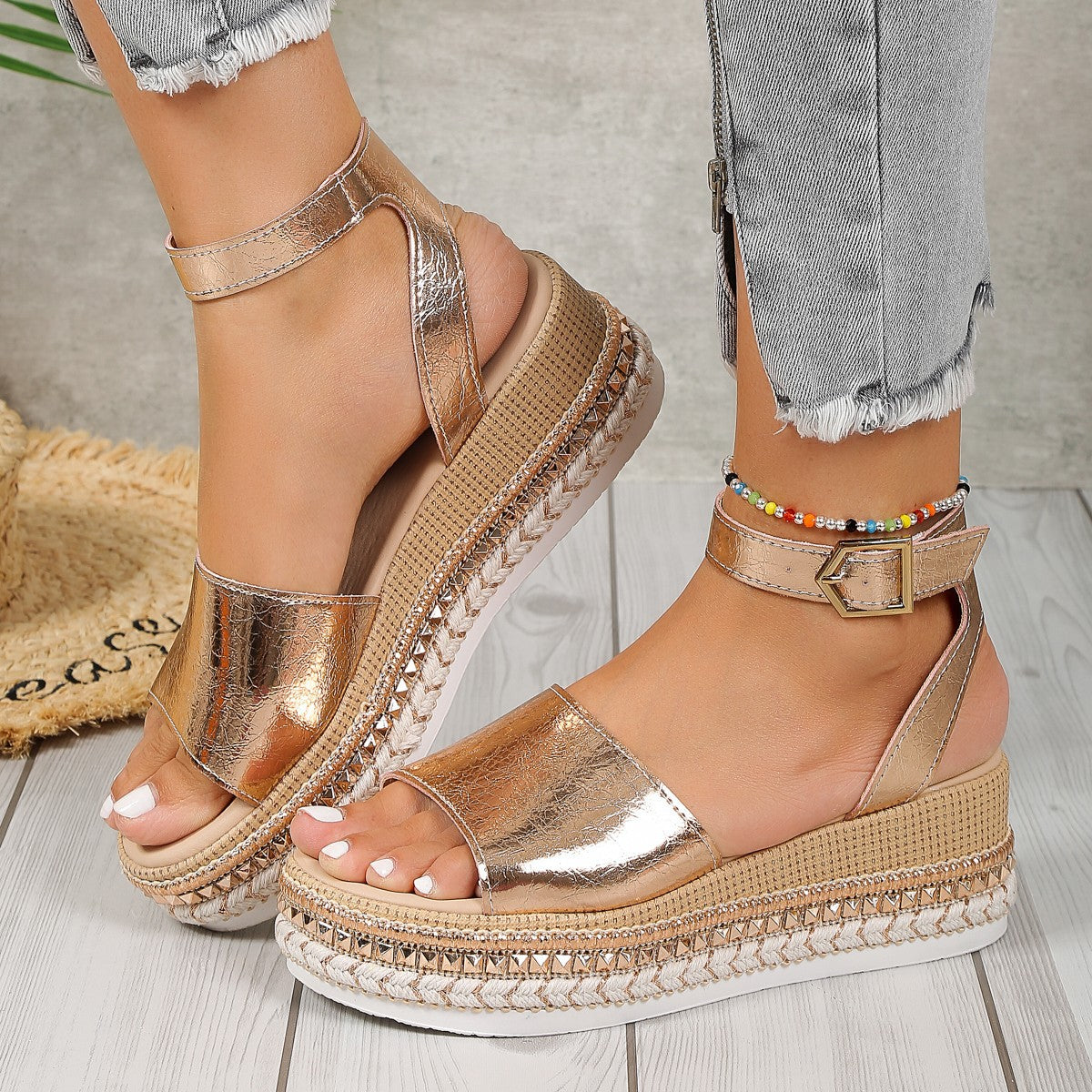 ✨ Title: Metallic Rose Gold Platform Sandals – Bold, Bright & Beautiful ✨