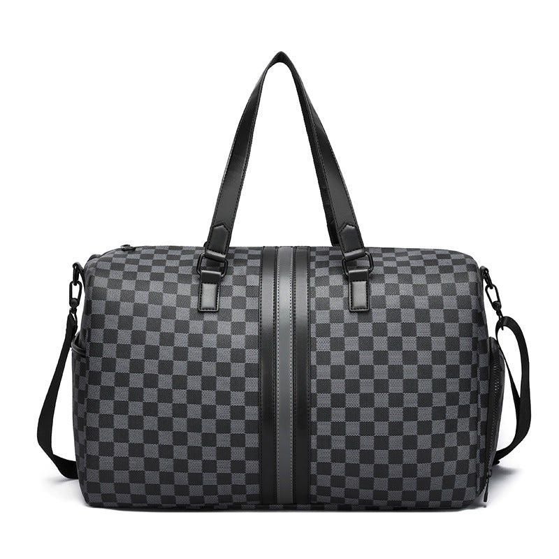 New plaid travel bag, men's portable large capacity business trip storage bag, travel fitness bag, shoulder messenger bag