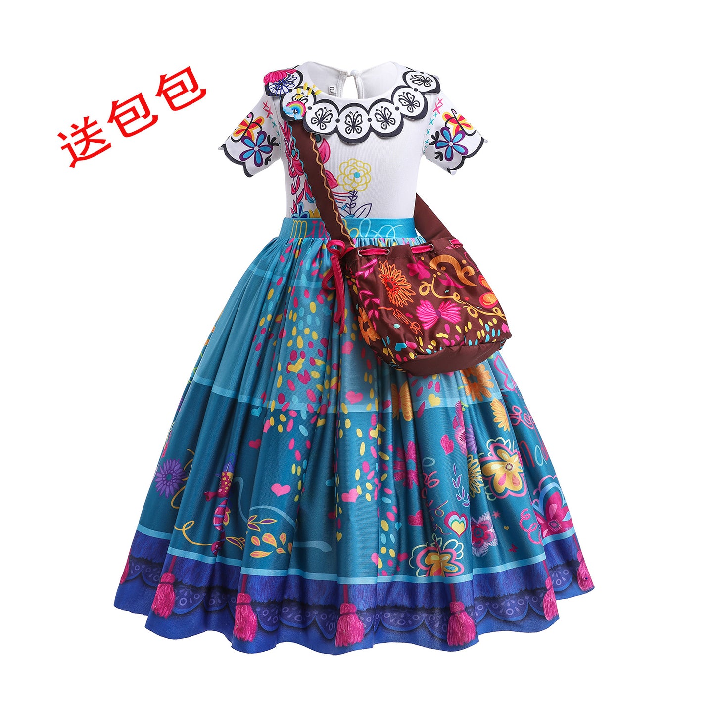 Encanto-Kids' Colourful Flower Princess Dress with Matching Bag – Fun & Playful for Little Ones