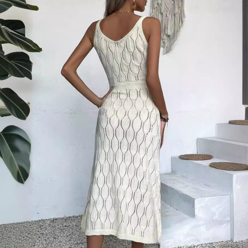 🤍 Title: “Coastal Knit Chic: The Sleek Crochet Dress That Does It All” 🌴☀️