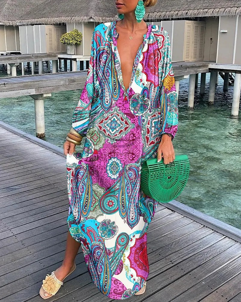 🌈 Island Muse Abstract Maxi Kaftan – Available in Various Colours
