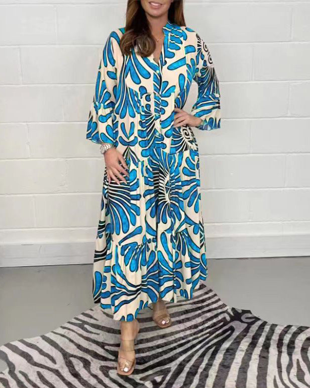 🌿 Island Escape Leaf-Print Midi Shirt Dress – Relaxed Glam in Various Colours 🌴✨