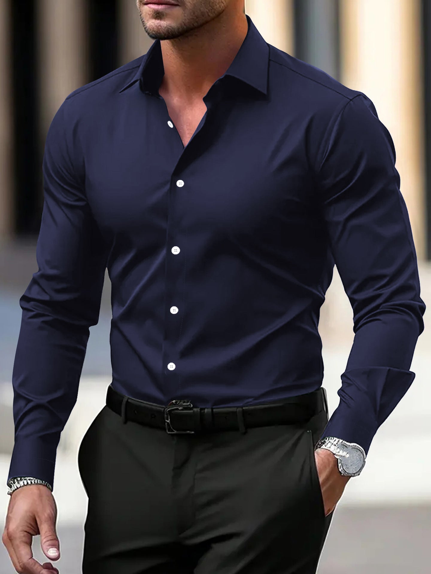 ๐ Menโs Slim Fit Long Sleeve Dress Shirt โ Sleek Style in Various Colours