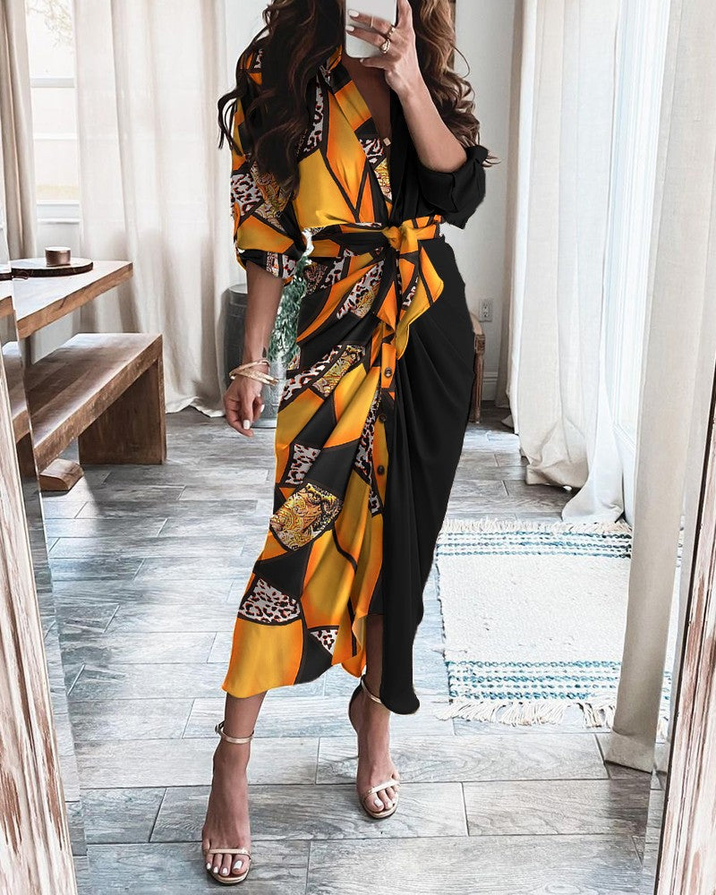 🤍 Title: “Effortlessly Luxe: The Tie-Front Button Midi Dress That Does It All” 👠✨