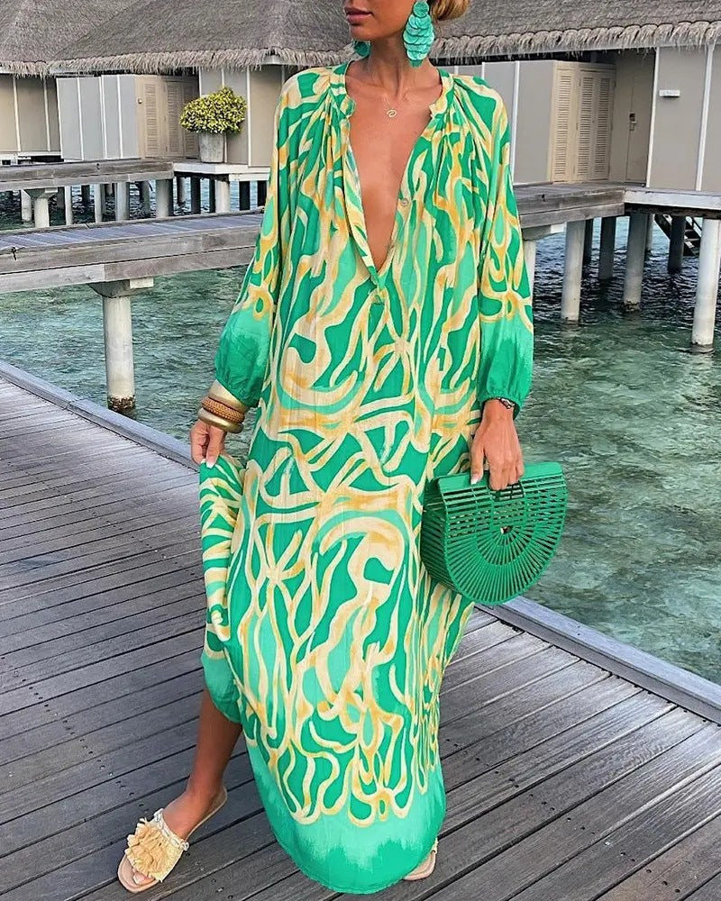 🌈 Island Muse Abstract Maxi Kaftan – Available in Various Colours