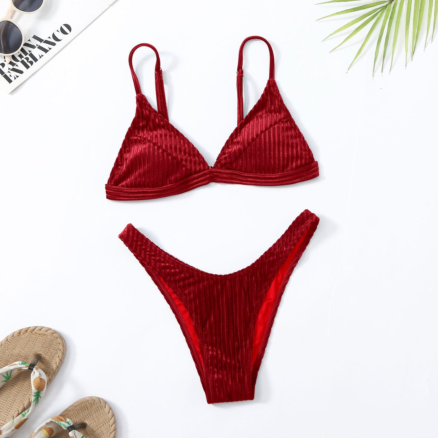 Bikini split swimsuit women's solid colour gold velvet bra underwear bikini swimwear