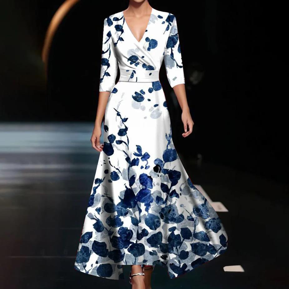 🌺 Eleganza V-Neck Maxi Dress – Statement Prints in Various Designs