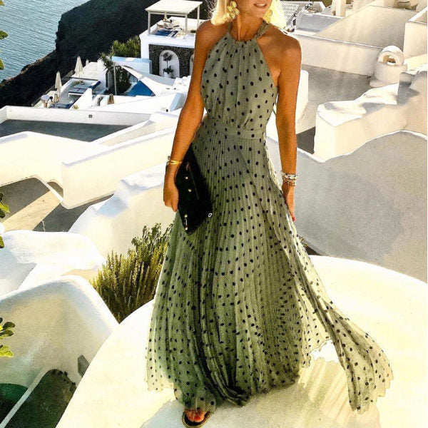 🌿 Title: “Santorini Breeze: The Elegant Polka Dot Maxi Dress – Now in Multiple Colours!” ☀️🏛️