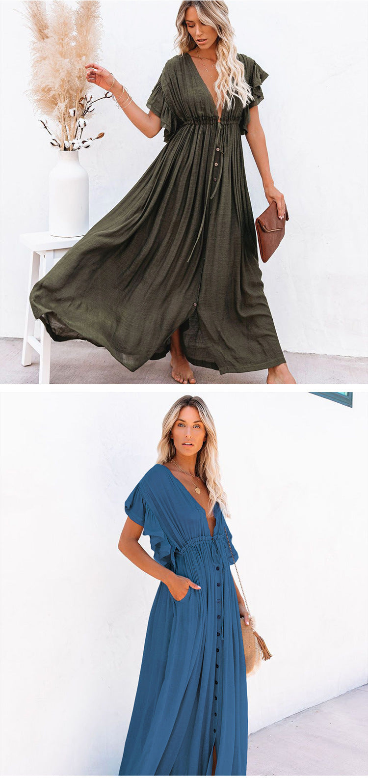 🌿 Boho Drift Button-Down Maxi Dress – Available in Various Colours