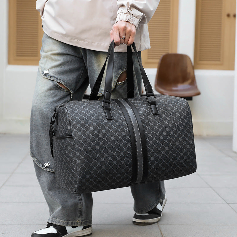 New plaid travel bag, men's portable large capacity business trip storage bag, travel fitness bag, shoulder messenger bag