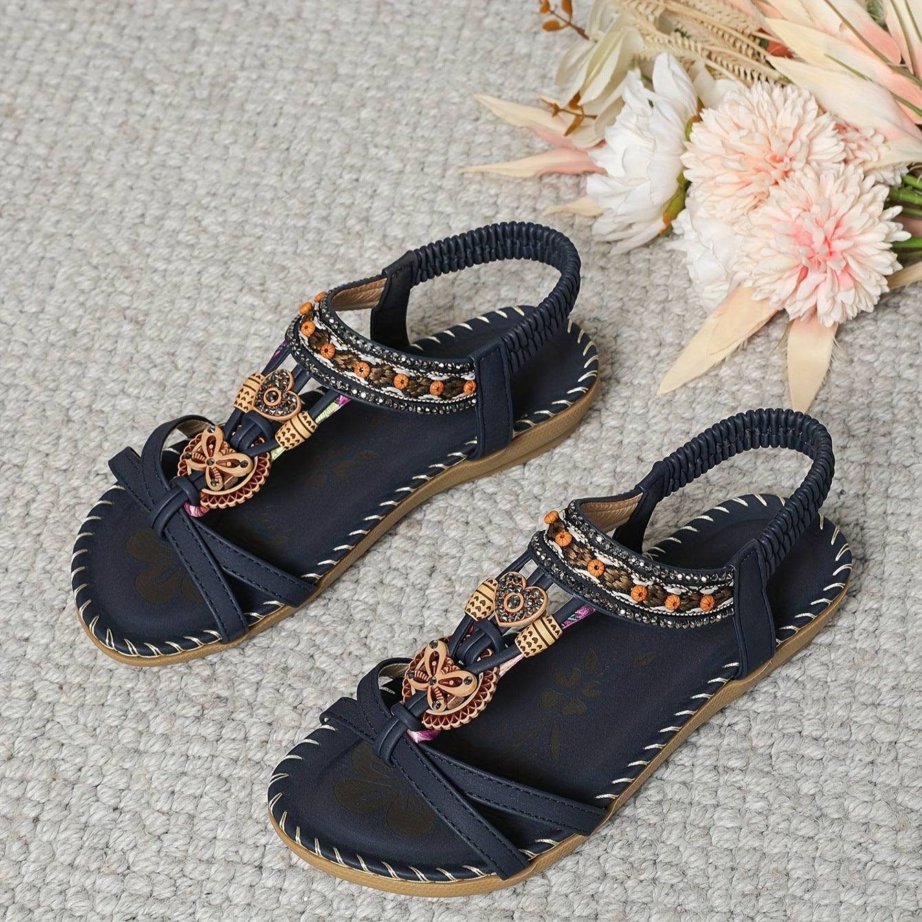 🌺 Boho Beaded Sandals – Floral Comfort in Various Colours
