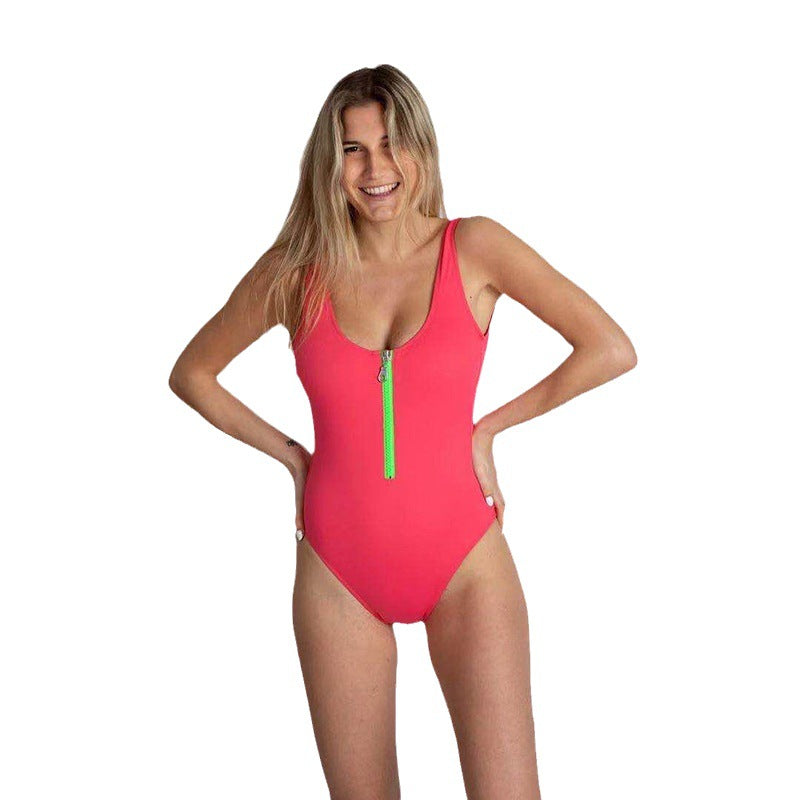 New Swimwear Sexy Siamese Triangle Half Zipper Swimsuit Women