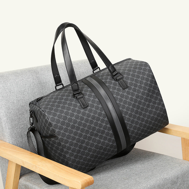 New plaid travel bag, men's portable large capacity business trip storage bag, travel fitness bag, shoulder messenger bag