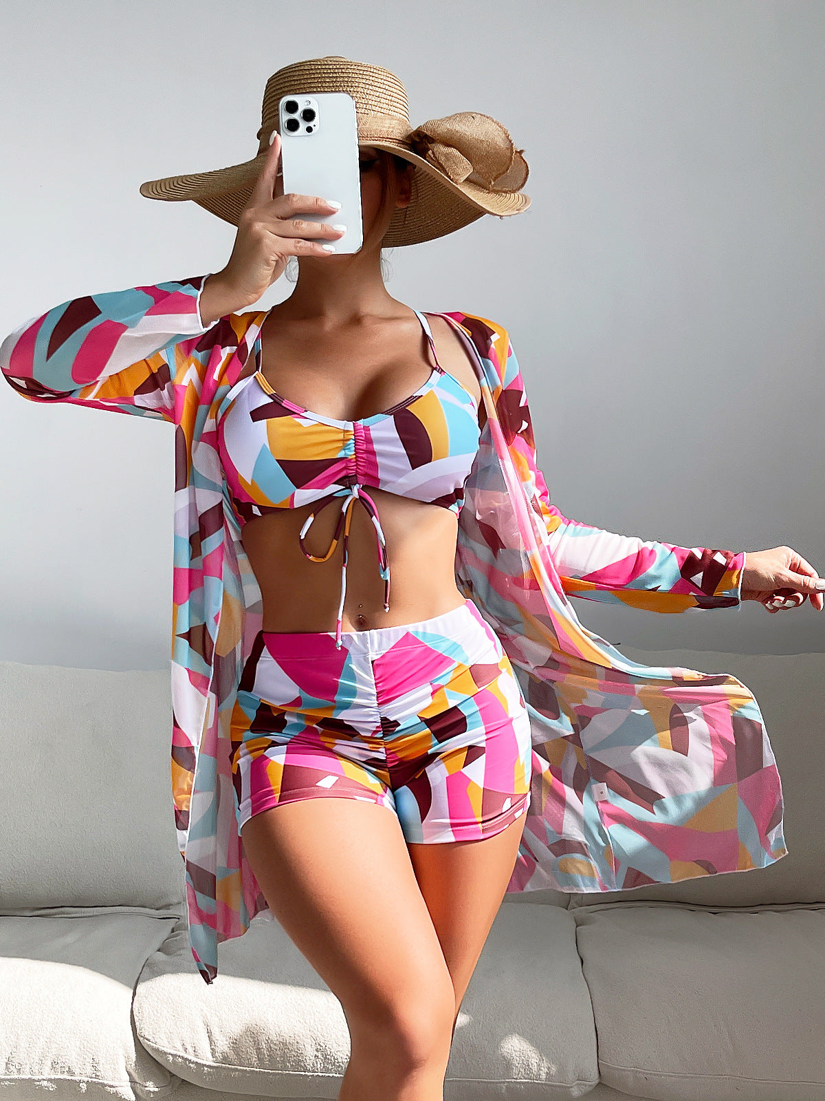 Women's split three-piece high waist long-sleeved Wimwear