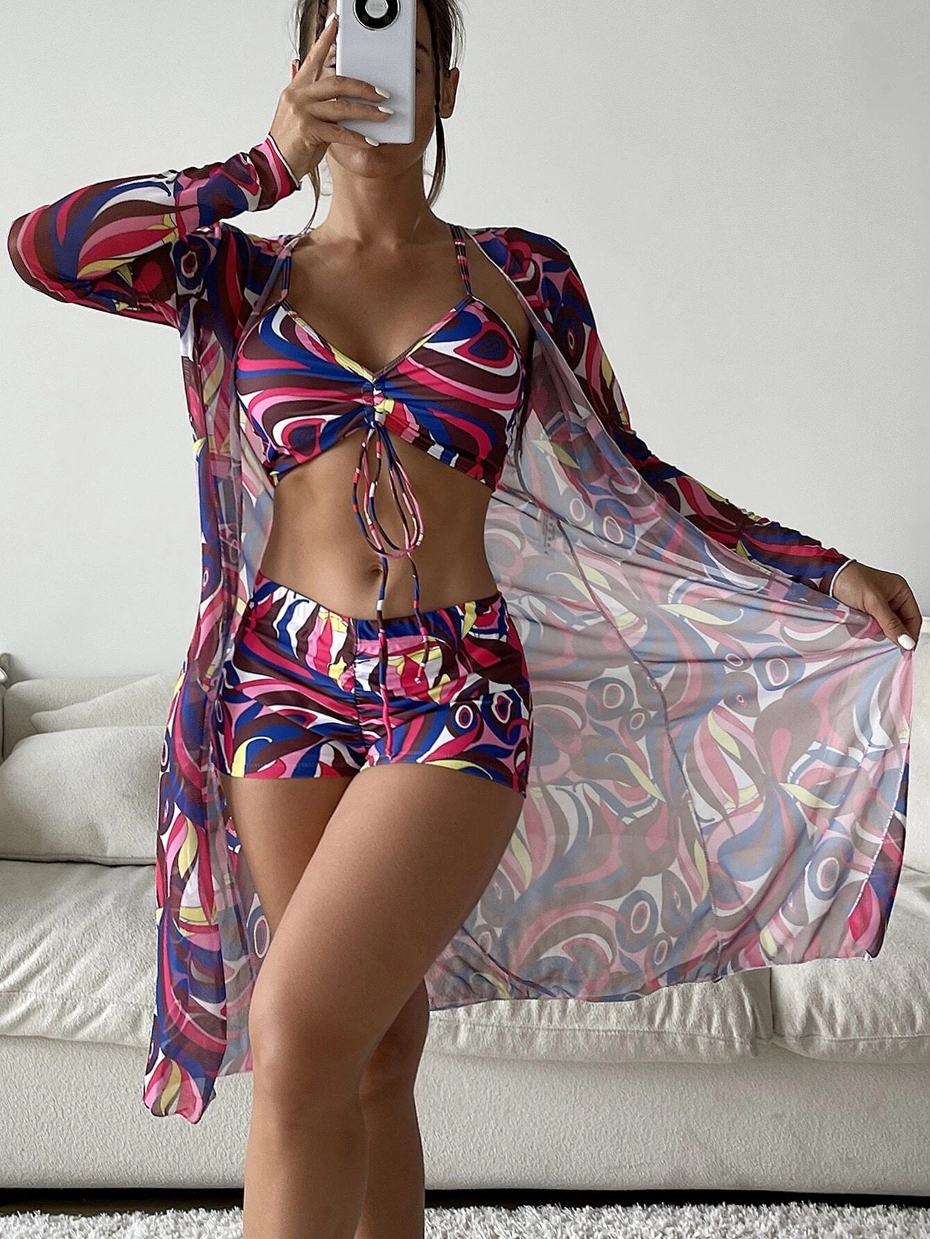 Women's split three-piece high waist long-sleeved Wimwear