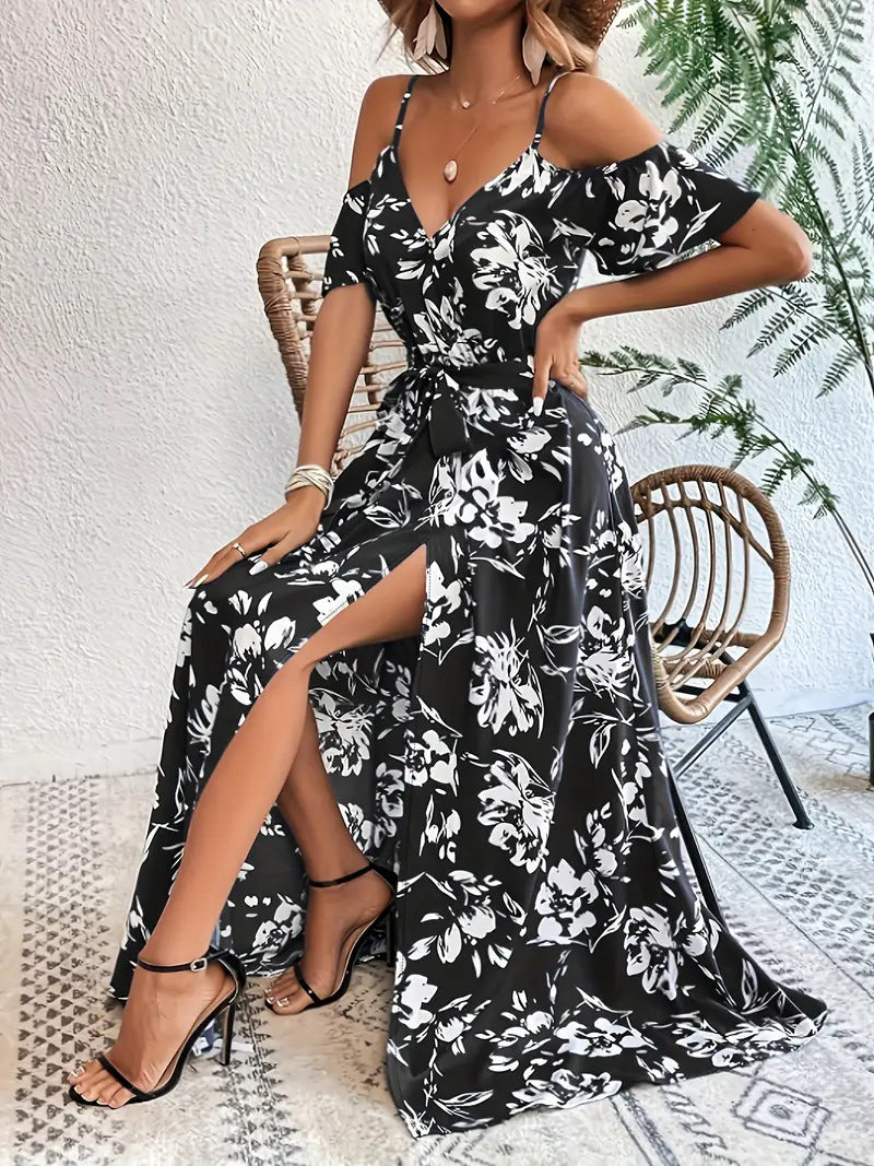 ๐ธ Cold Shoulder Floral Maxi Dress โ Flowy & Feminine in Various Colours