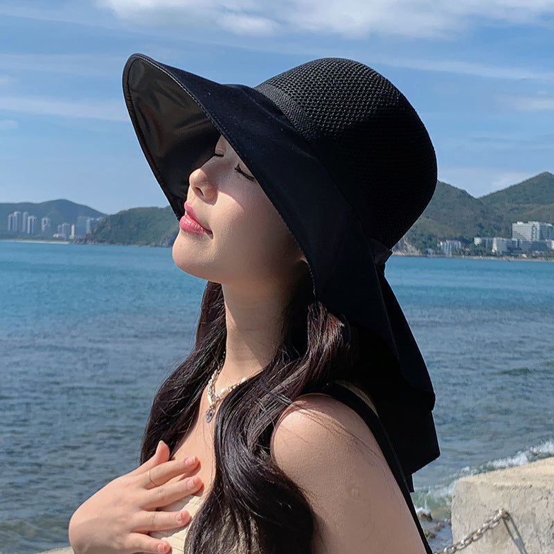 Women’s Wide Brim Mesh Sun Hat with Neck Flap – Foldable UV Protection Beach Hat – Breathable Summer Hat – Various Colours