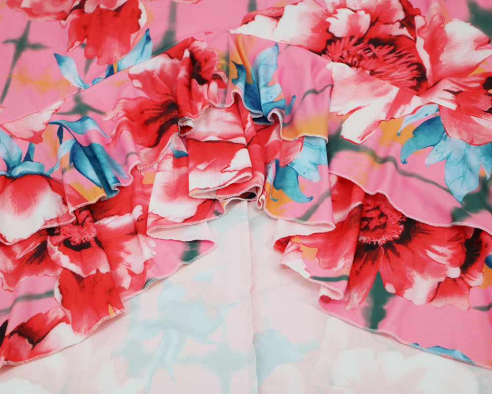 π· TrendPrints Floral Wrap High-Low Dress β Ruffle Hem Summer Midi Dress with Tie Waist β Available in Various Colours