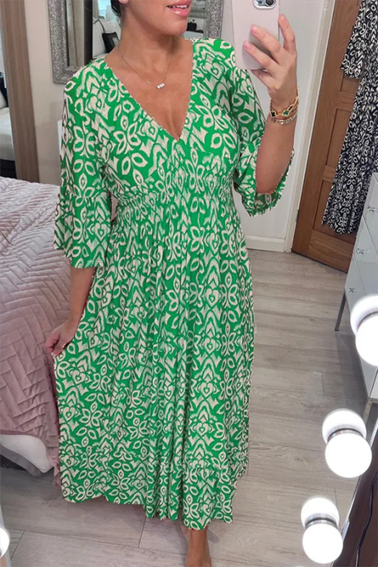 Boho Floral Maxi Dress – V-Neck, Flared Sleeves – Upto 5XL – Summer Essential – Various Colours