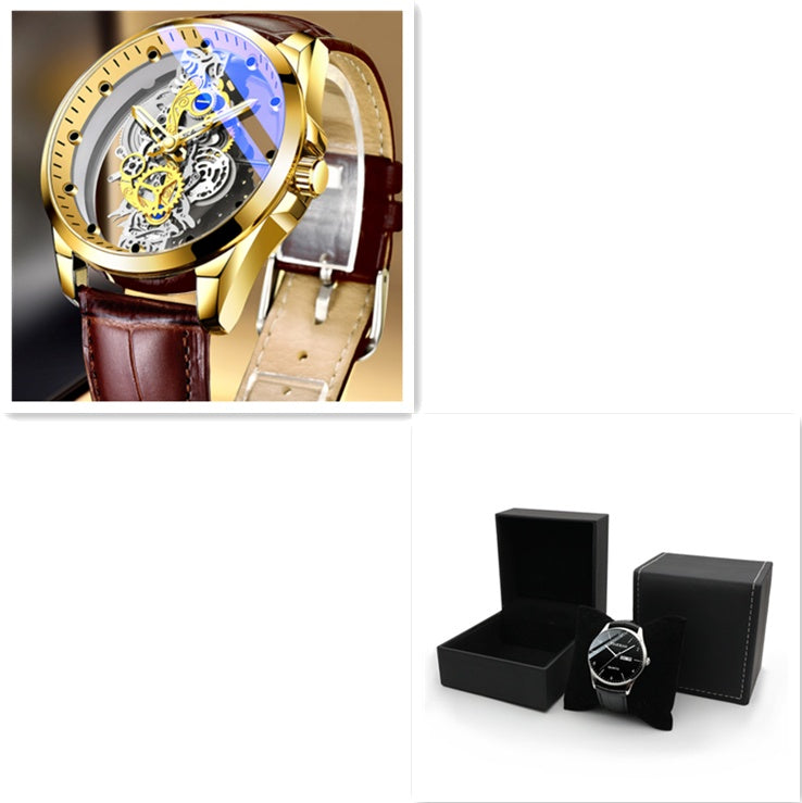 Luxury Skeleton Mechanical Watch – Gold Stainless Steel Men's Watch (Various Colours)