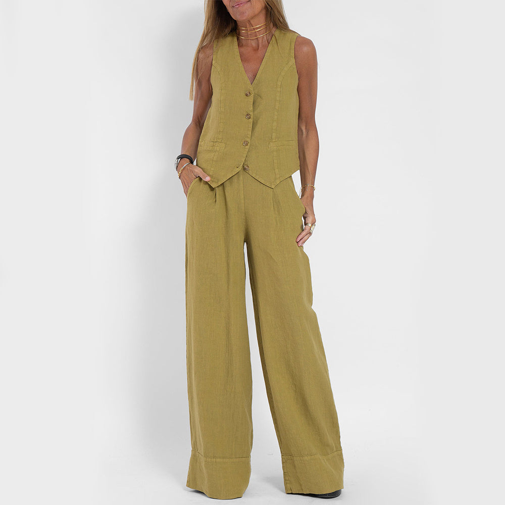 Women’s Wide-Leg Waistcoat Jumpsuit – Boho-Chic Style in Various Colours