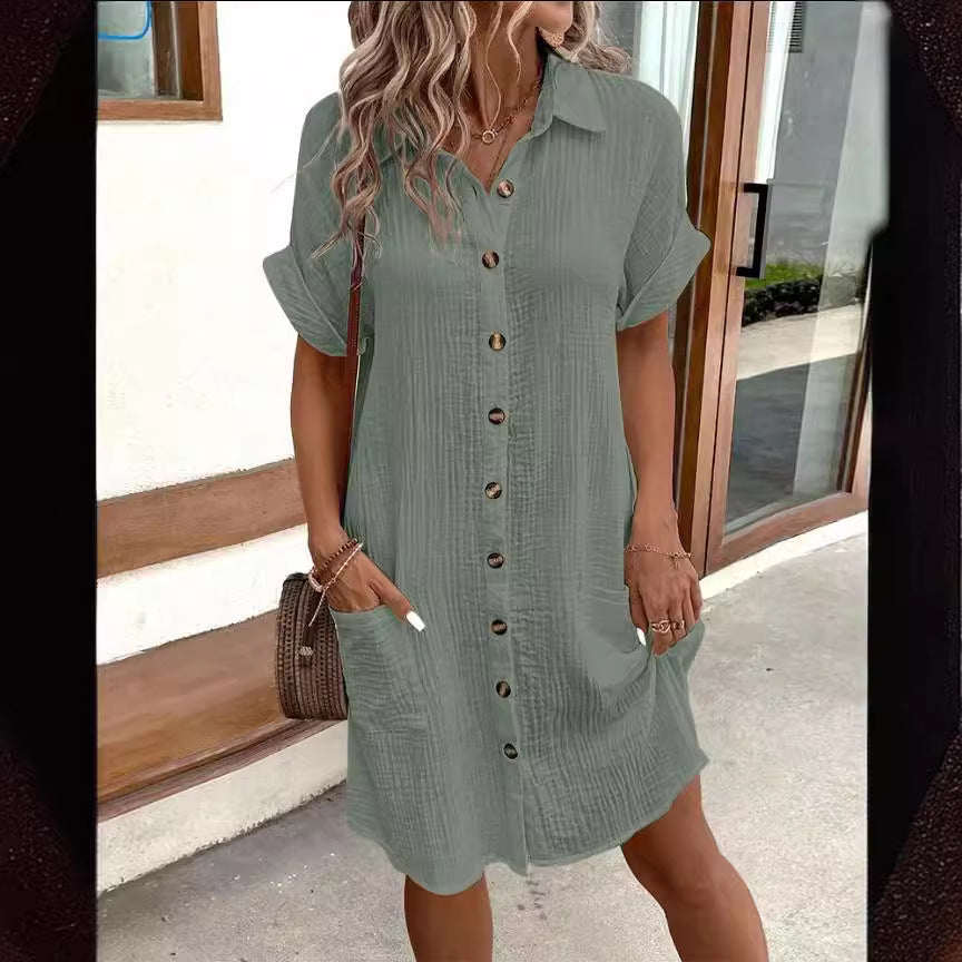🌿 Casual Button-Up Shirt Dress – Available in Various Colours