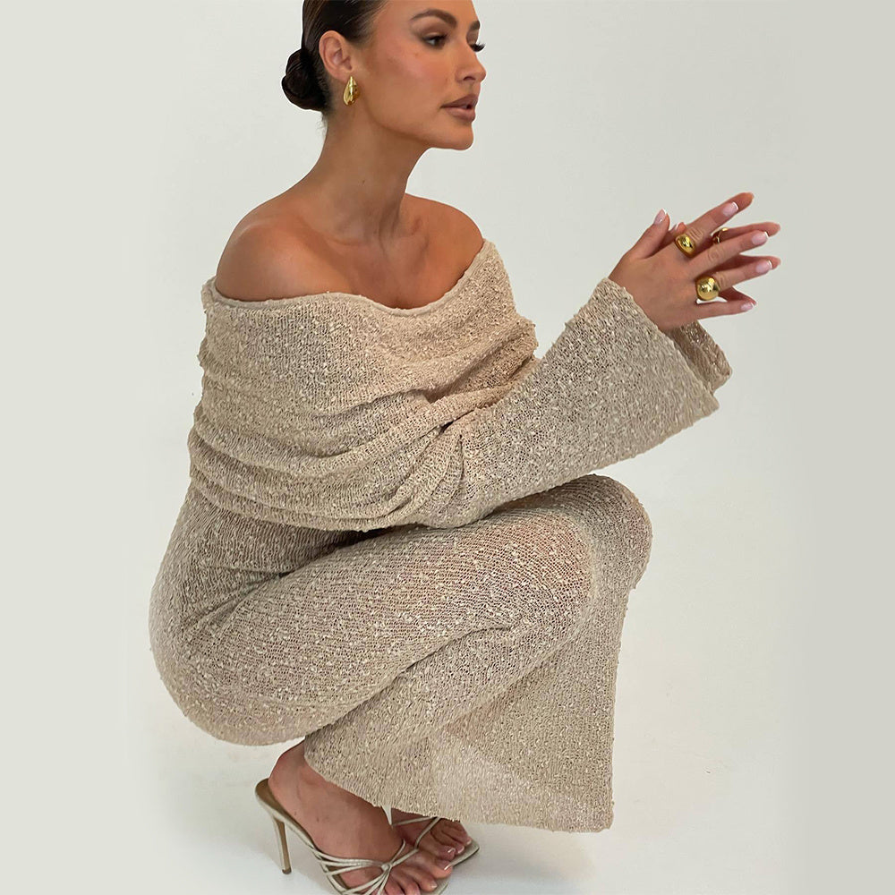 ✨ Off-Shoulder Knitted Bodycon Midi Dress – Elegant Evening & Party Dress – Soft Stretchy Knit – Available in Various Colours