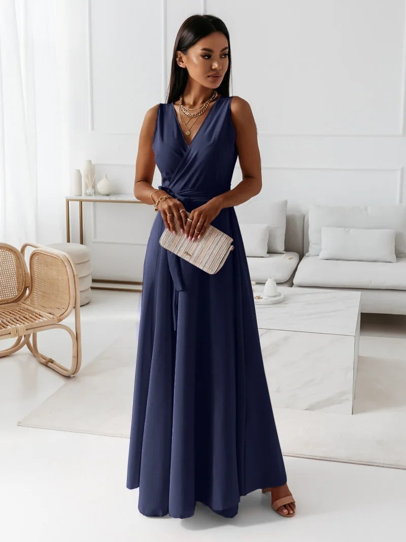 🌟 Elegant Sleeveless Wrap Maxi Dress with Belt – Evening, Wedding Guest & Party Dress – Flowy & Comfortable – Available in Various Colours