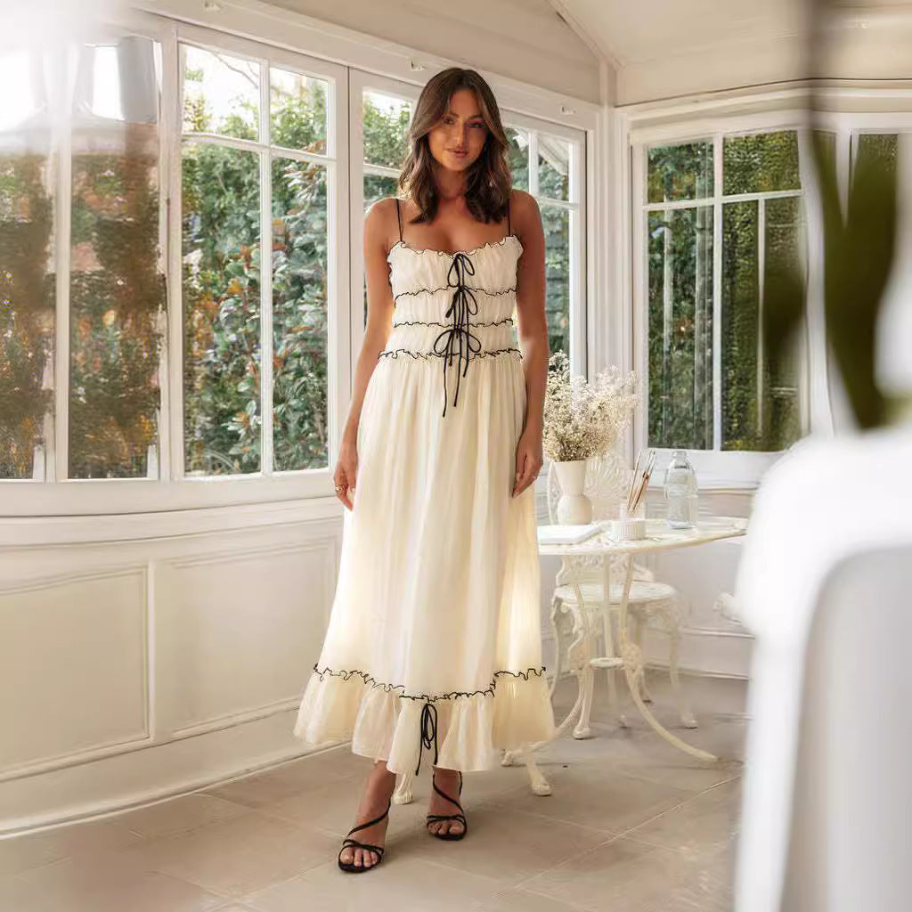🌸 Women's Ruffle Strap Maxi Dress - Elegant Summer Sundress with Lace-Up Front - Available in Various Colours
