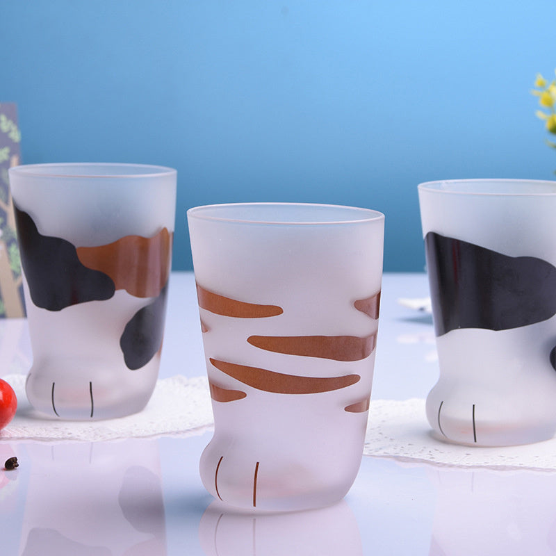 Cute Frosted Cat Paw Glass Cup – Various Colours