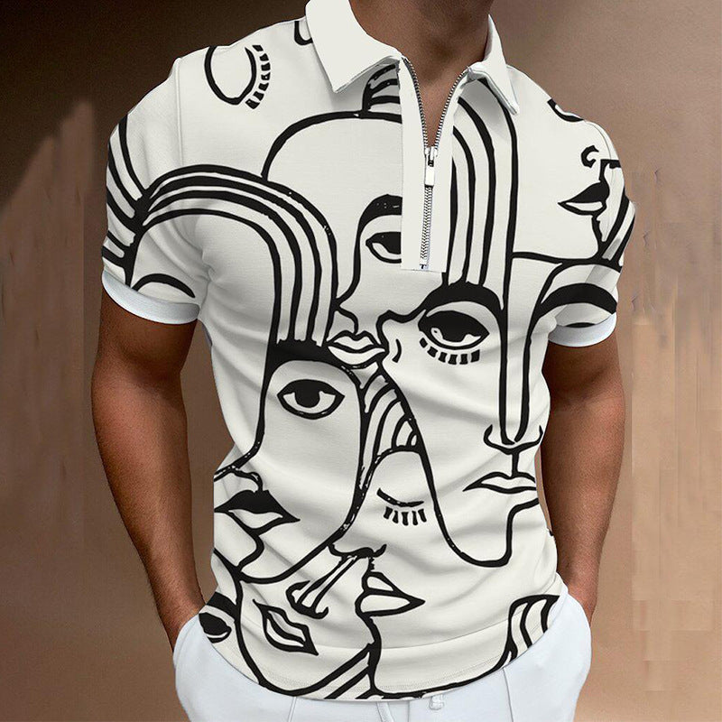 Men’s Bold Abstract Zip Collar Polo Shirt – Eye-Catching Summer Top in Various Designs