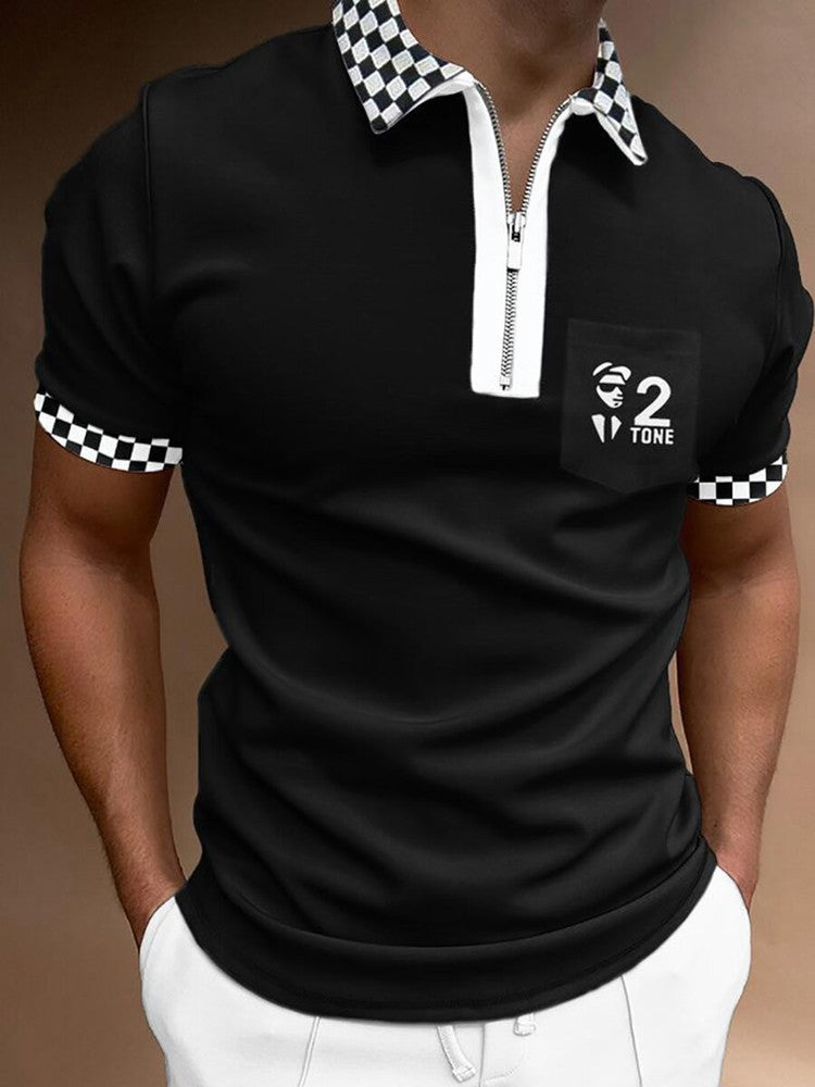 Men’s Retro Vertical Stripe Polo Shirt with Zip Neck – Various Designs