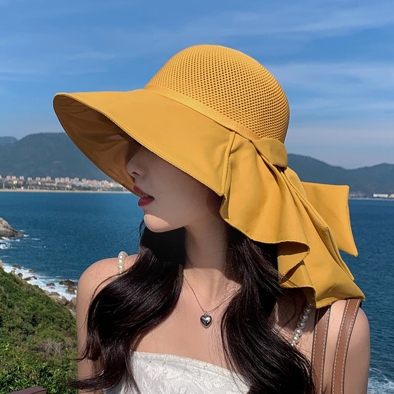 Women’s Wide Brim Mesh Sun Hat with Neck Flap – Foldable UV Protection Beach Hat – Breathable Summer Hat – Various Colours