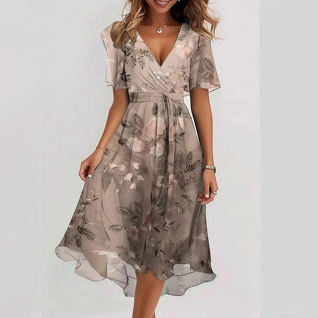 Chiffon Wrap Midi Dress with Flutter Sleeves – Available in Various Colours