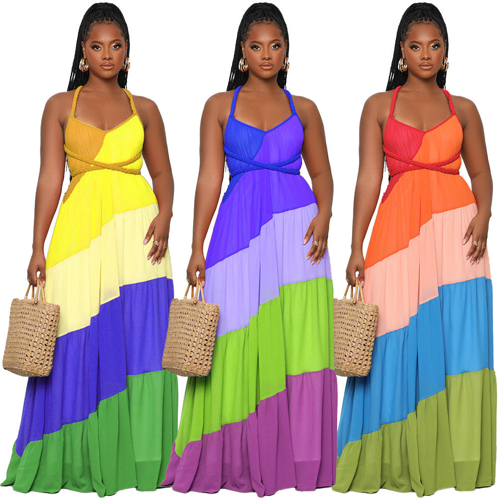 π TrendPrints Colour Block Maxi Dress β Bold Multi-Tone Halter Neck Summer Dress β Available in Various Colours