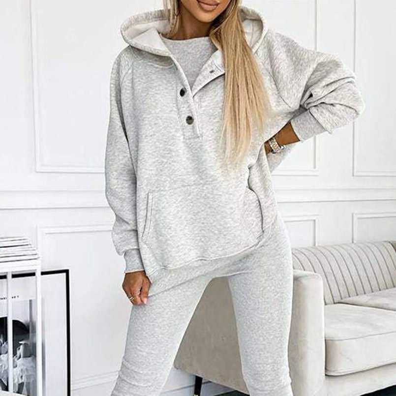 ✨ Women’s 3-Piece Lounge Tracksuit Set - Oversized Hoodie + Ribbed Top + Leggings - Various Colours Available