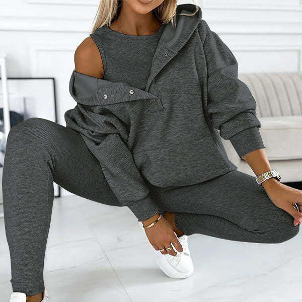 ✨ Women’s 3-Piece Lounge Tracksuit Set - Oversized Hoodie + Ribbed Top + Leggings - Various Colours Available