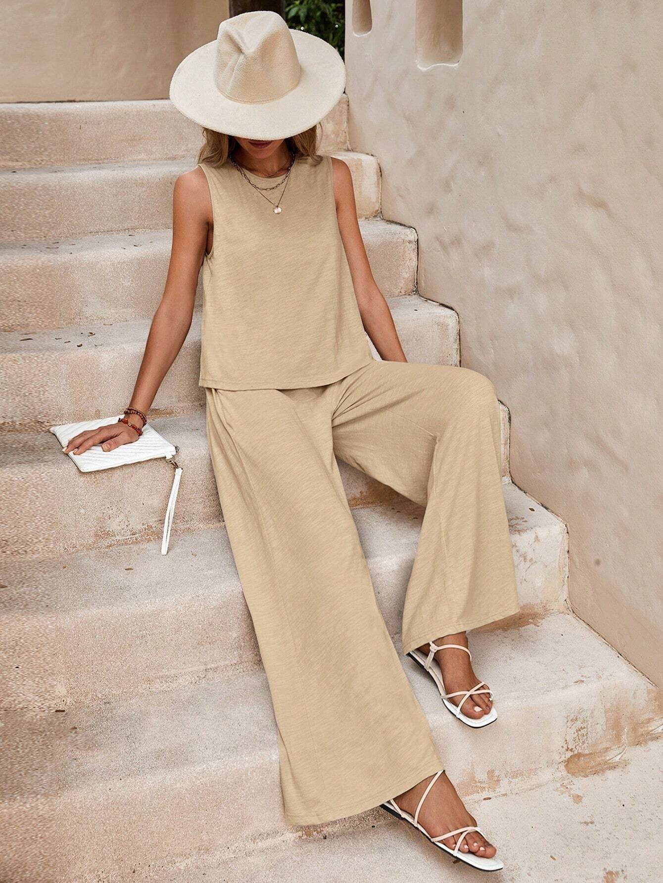 β¨ 2 Piece Wide-Leg Pants & Sleeveless Top Set β Casual Summer Co-ord Outfit β Various Colours π