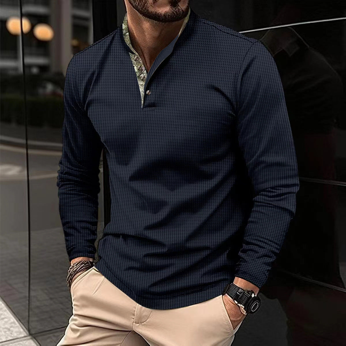 🧥 Men’s Casual Long Sleeve Stand Collar Shirt – Available in Various Colours