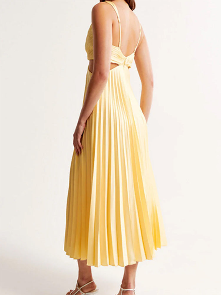 ✨ Pleated Satin Cut-Out Midi Dress – Available in Various Colours