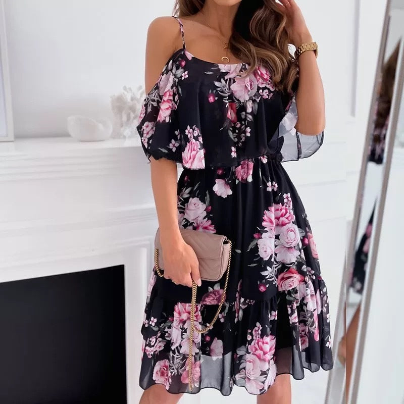 Off Shoulder Floral Summer Dress – Flowy Beach Holiday Dress – Various Colours