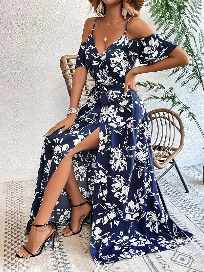 ๐ธ Cold Shoulder Floral Maxi Dress โ Flowy & Feminine in Various Colours